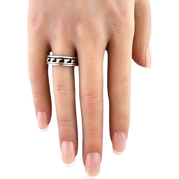 Dave Skeets 14K Yellow Gold & Sterling Silver Navajo Band Ring Size 9 #20095 - Picture 6 of 7